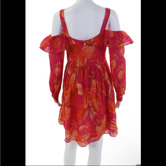 TWIN-SET Red Floral Print Cold-Shoulder Long Sleeve Off Shoulder Mini Dress 12 - Picture 7 of 13